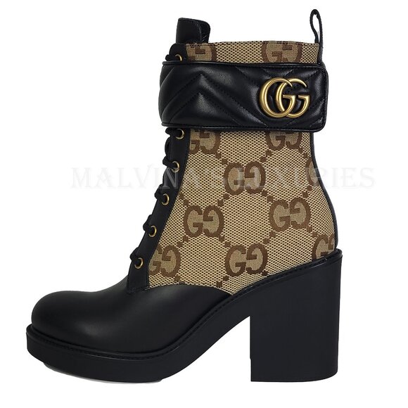 GUCCI BOOTS TRIP GG CANVAS AND LEATHER COMBAT ANKLE BOOTIES sz 41 11 - Picture 4 of 16